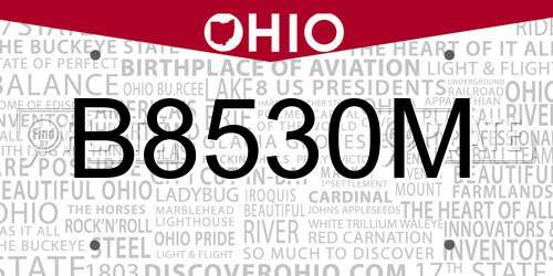 B8530M Ohio License Plate