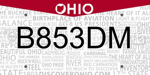 B853DM Ohio License Plate