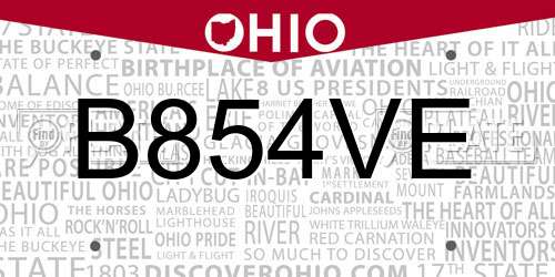 B854VE Ohio License Plate
