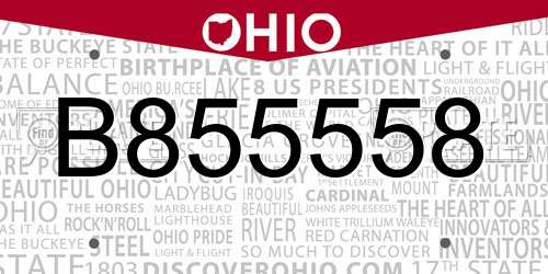 B855558 Ohio License Plate