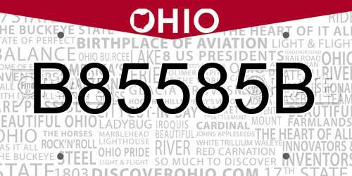 B85585B Ohio License Plate