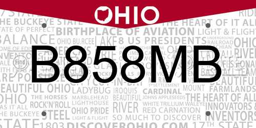B858MB Ohio License Plate