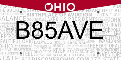 B85AVE Ohio License Plate