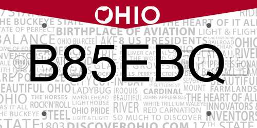 B85EBQ Ohio License Plate