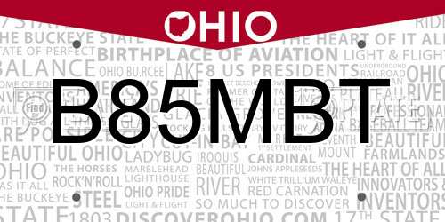 B85MBT Ohio License Plate