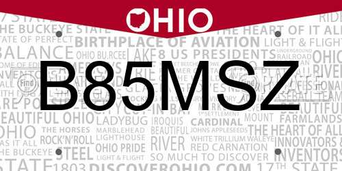 B85MSZ Ohio License Plate