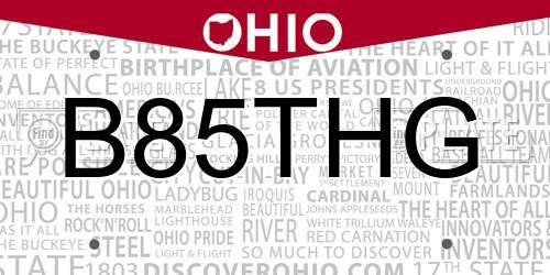 B85THG Ohio License Plate
