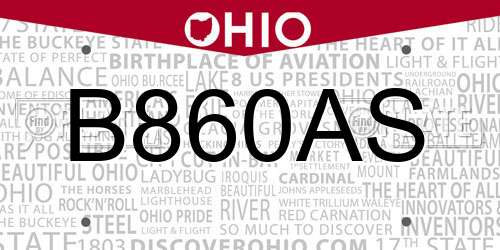 B860AS Ohio License Plate