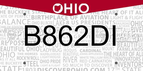 B862DI Ohio License Plate