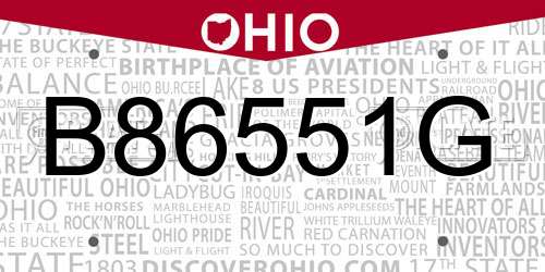 B86551G Ohio License Plate