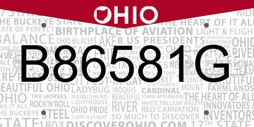 B86581G Ohio License Plate