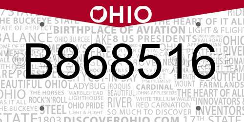 B868516 Ohio License Plate