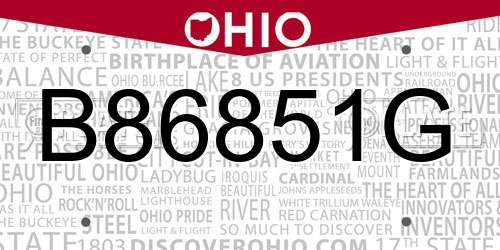 B86851G Ohio License Plate