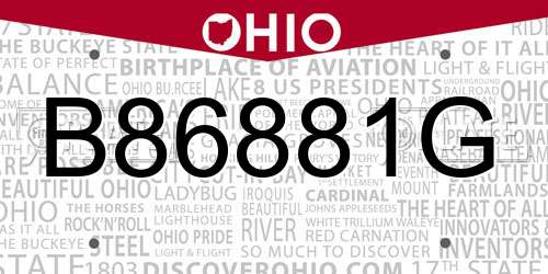 B86881G Ohio License Plate