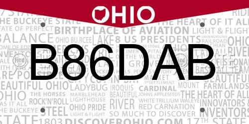 B86DAB Ohio License Plate