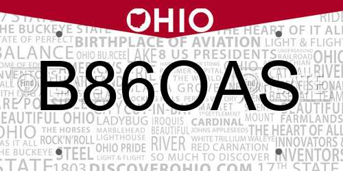 B86OAS Ohio License Plate