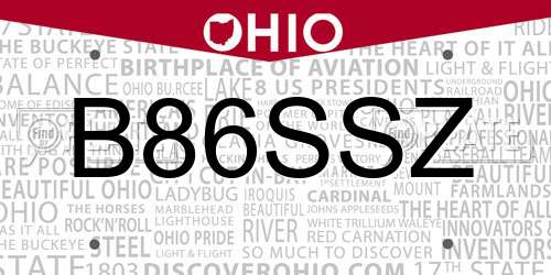 B86SSZ Ohio License Plate