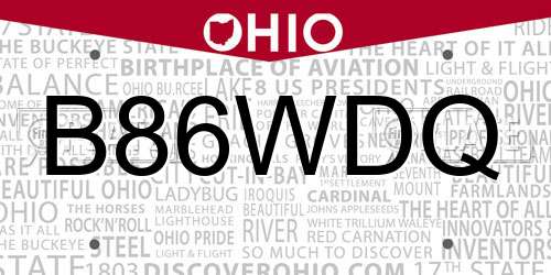 B86WDQ Ohio License Plate