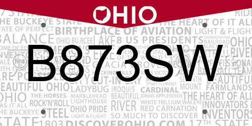 B873SW Ohio License Plate