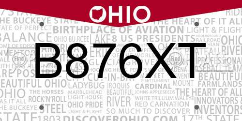 B876XT Ohio License Plate
