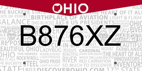 B876XZ Ohio License Plate