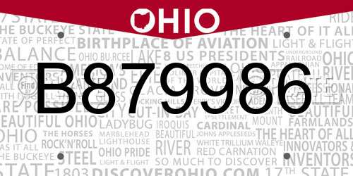 B879986 Ohio License Plate