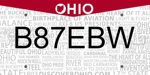 B87EBW Ohio License Plate