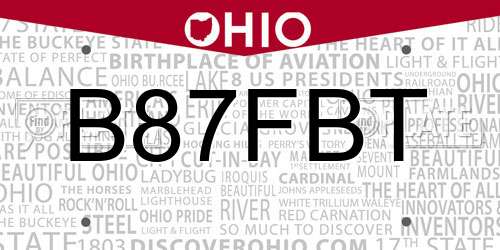 B87FBT Ohio License Plate
