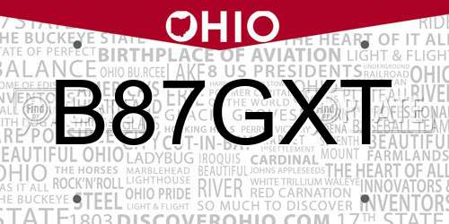 B87GXT Ohio License Plate