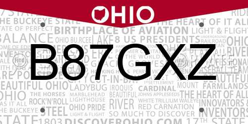 B87GXZ Ohio License Plate