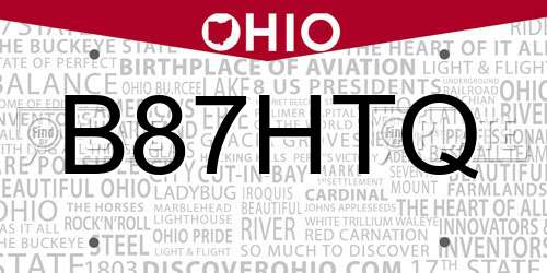 B87HTQ Ohio License Plate