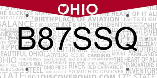 B87SSQ Ohio License Plate