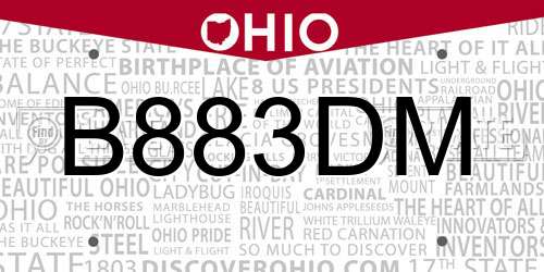 B883DM Ohio License Plate