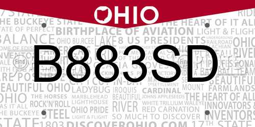 B883SD Ohio License Plate