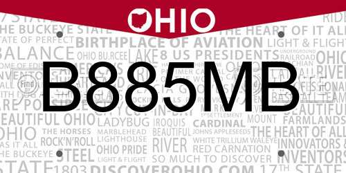 B885MB Ohio License Plate