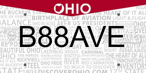 B88AVE Ohio License Plate