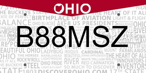 B88MSZ Ohio License Plate