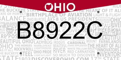 B8922C Ohio License Plate
