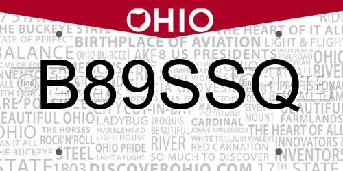 B89SSQ Ohio License Plate