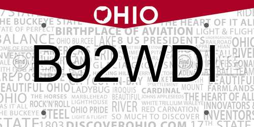 B92WDI Ohio License Plate