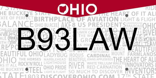B93LAW Ohio License Plate