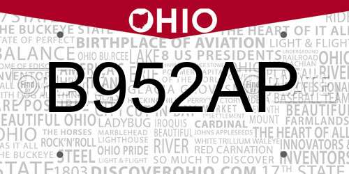 B952AP Ohio License Plate