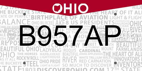 B957AP Ohio License Plate