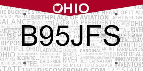 B95JFS Ohio License Plate