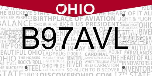 B97AVL Ohio License Plate