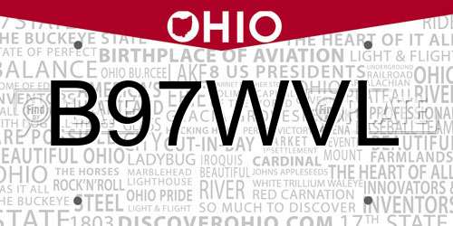 B97WVL Ohio License Plate