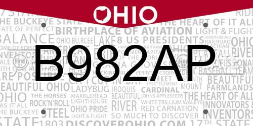 B982AP Ohio License Plate