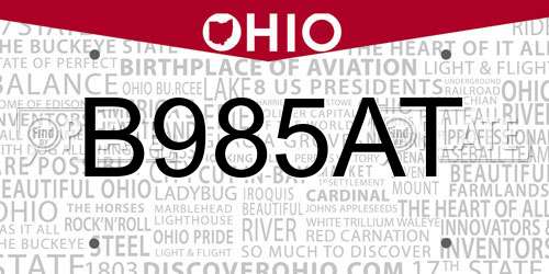 B985AT Ohio License Plate