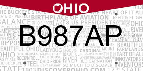 B987AP Ohio License Plate