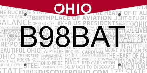 B98BAT Ohio License Plate